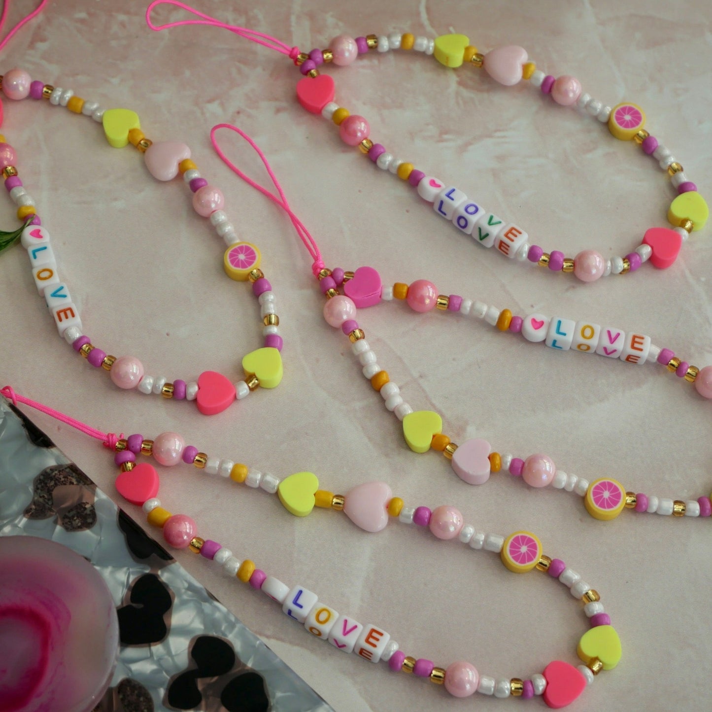 Pink Love Phone Charm Strap