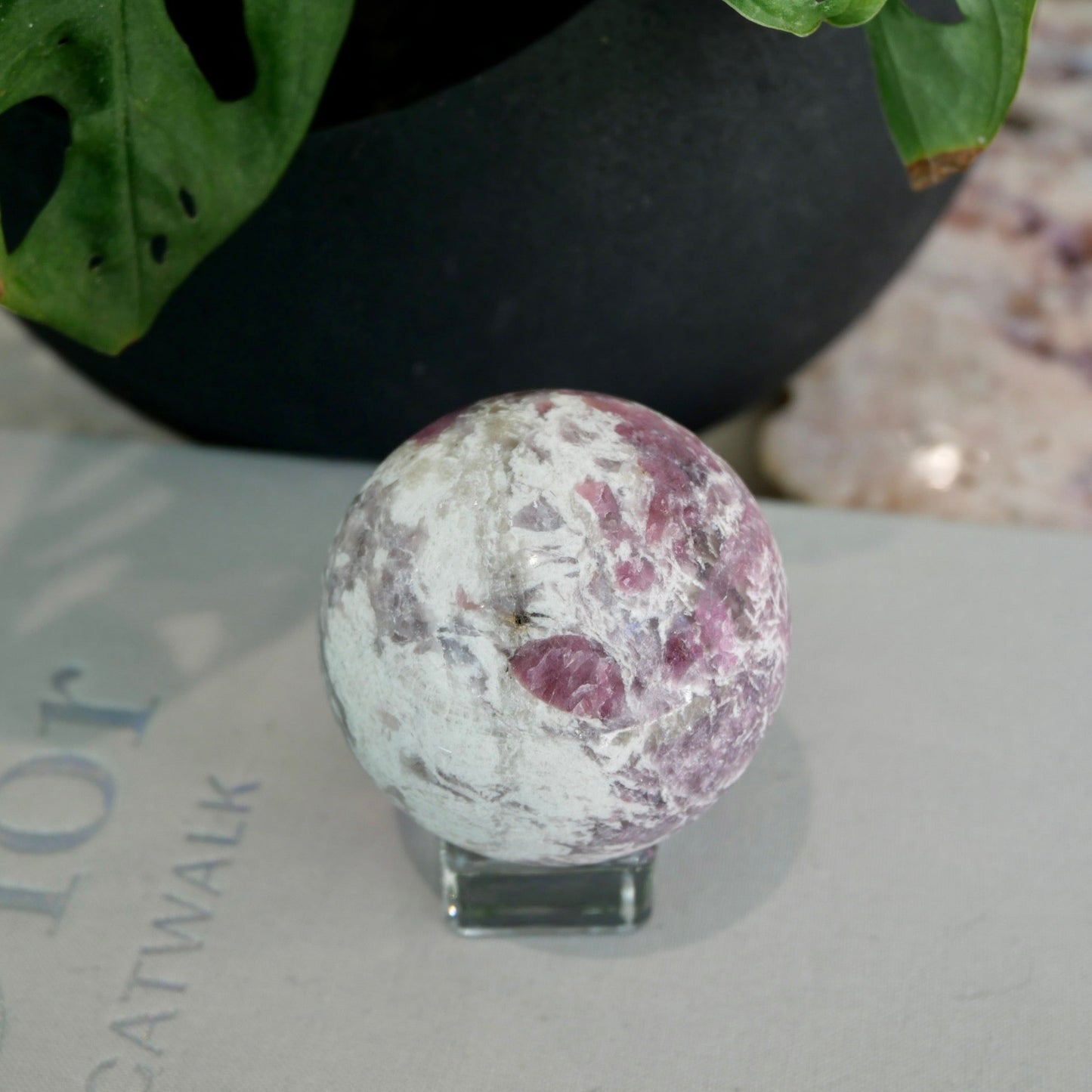 Pegmatite Sphere No 423 - Lepidolite, Pink Tourmaline & Smokey Quartz