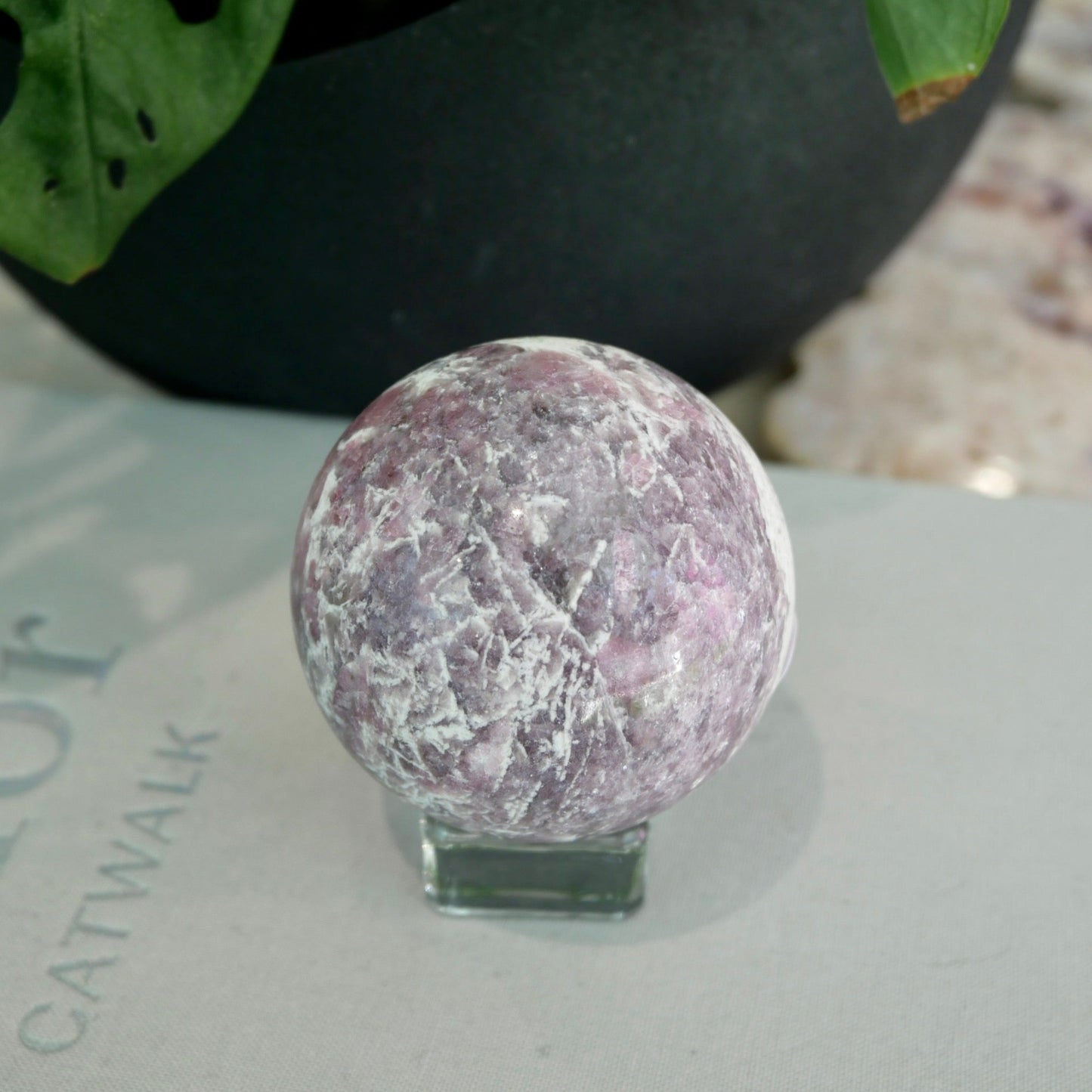 Pegmatite Sphere No 423 - Lepidolite, Pink Tourmaline & Smokey Quartz