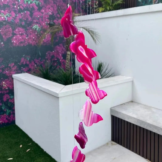 Pink Agate Butterfly Wind Chime