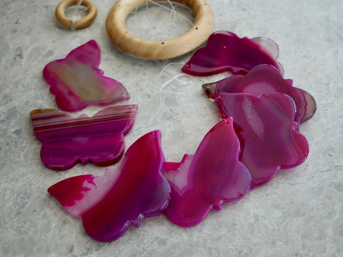 Pink Agate Butterfly Wind Chime