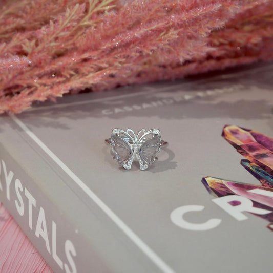 Pink Tourmaline Silver Butterfly Adjustable Ring No 113