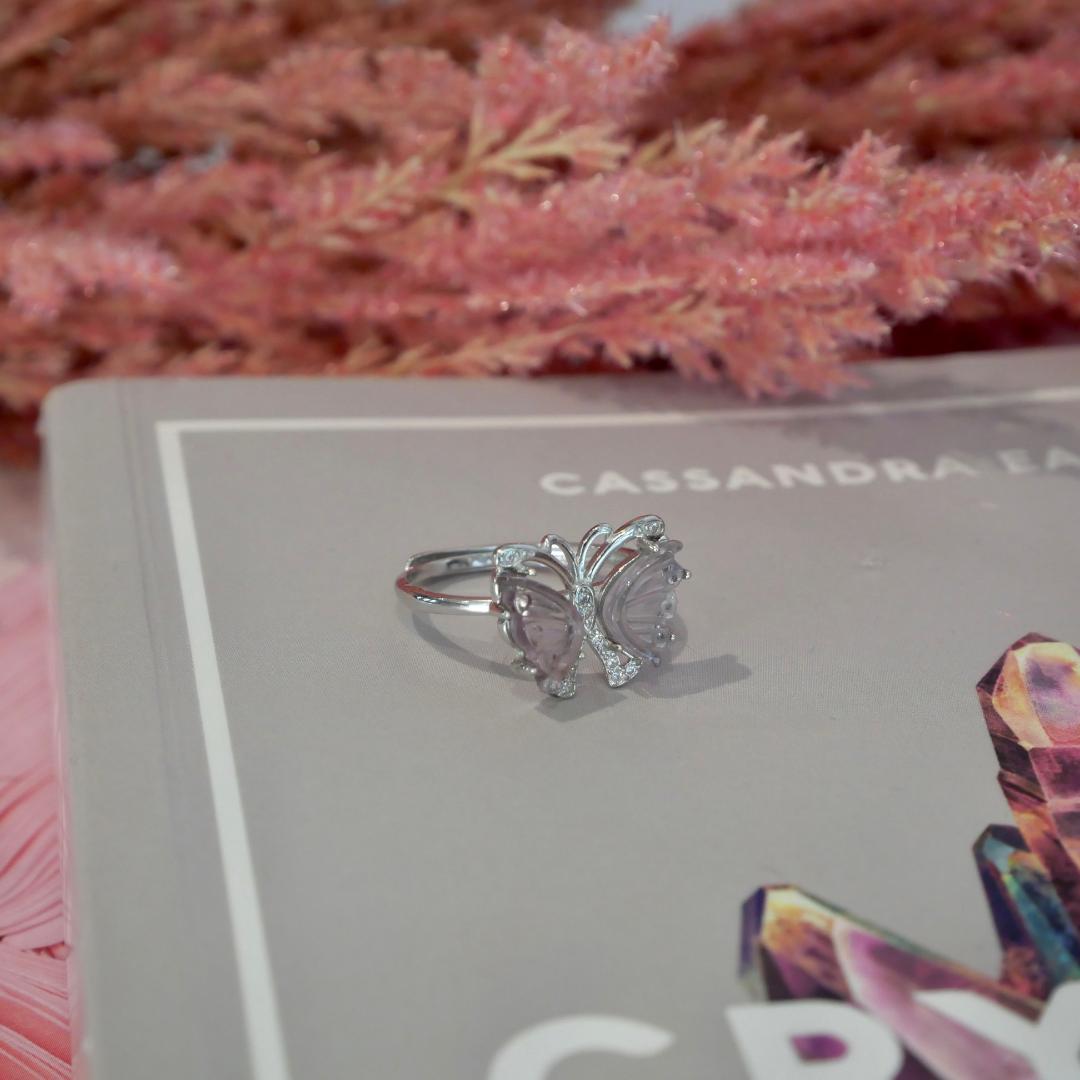 Pink Tourmaline Silver Butterfly Adjustable Ring No 113