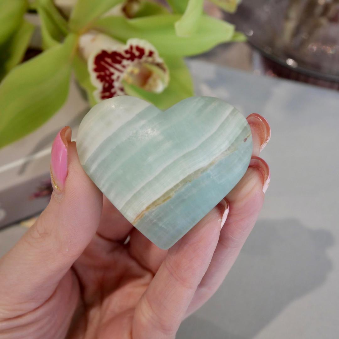 Pistachio Calcite Hearts Medium