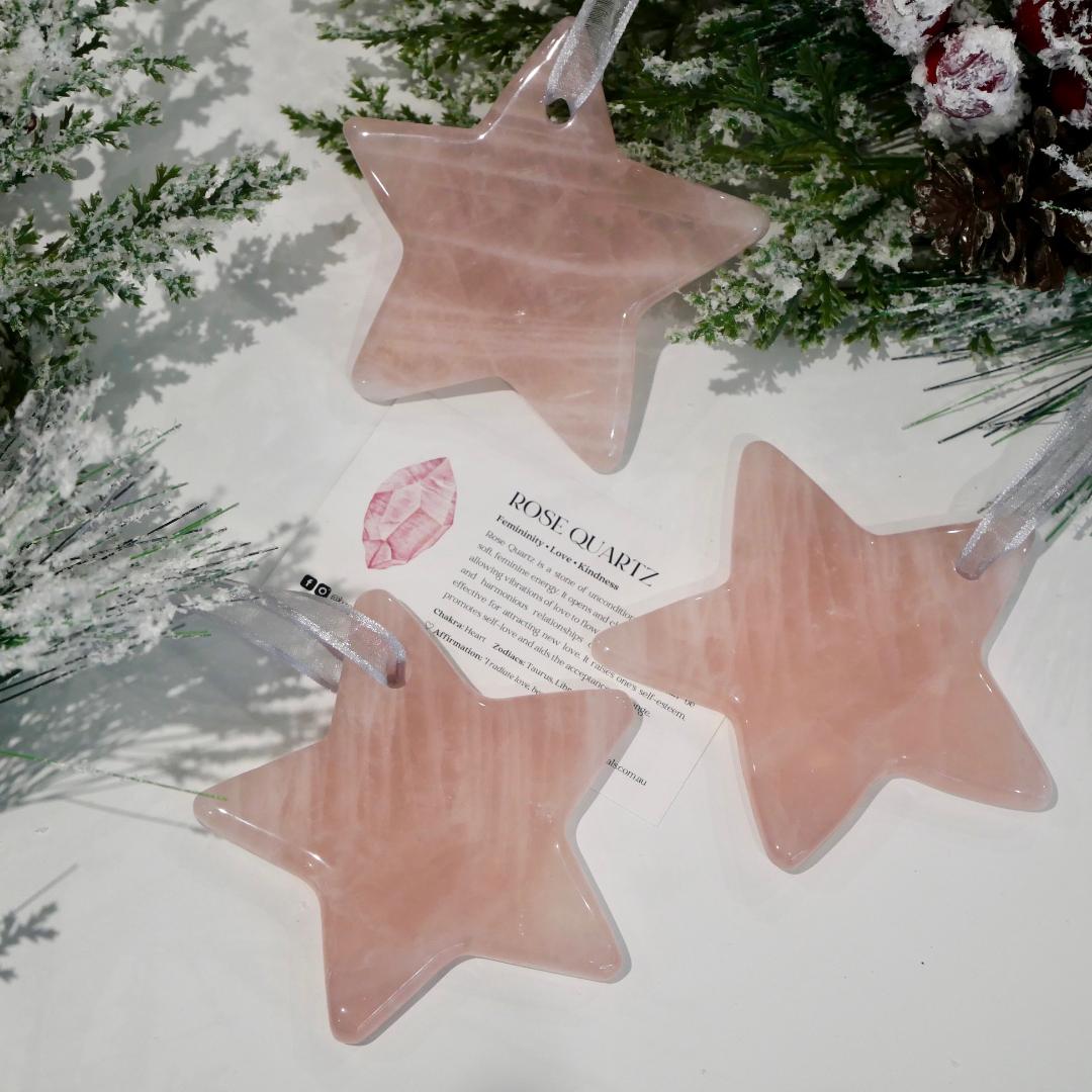 Rose Quartz Christmas Star Hanging Decoration