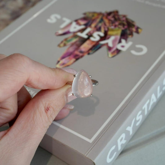 Rose Quartz Teardrop Adjustable Ring