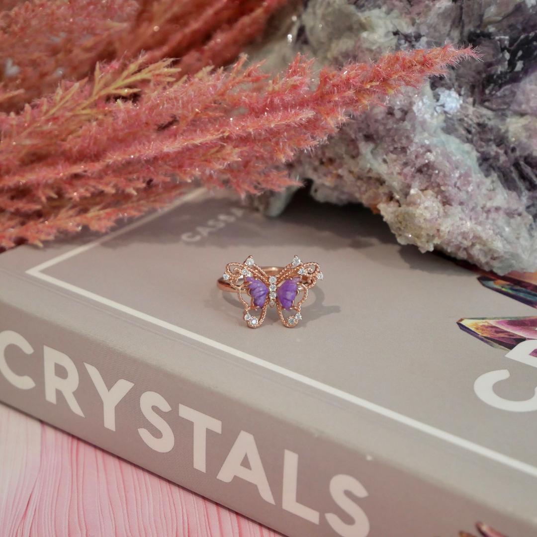 Sugilite Rose Gold Butterfly Adjustable Ring No 110