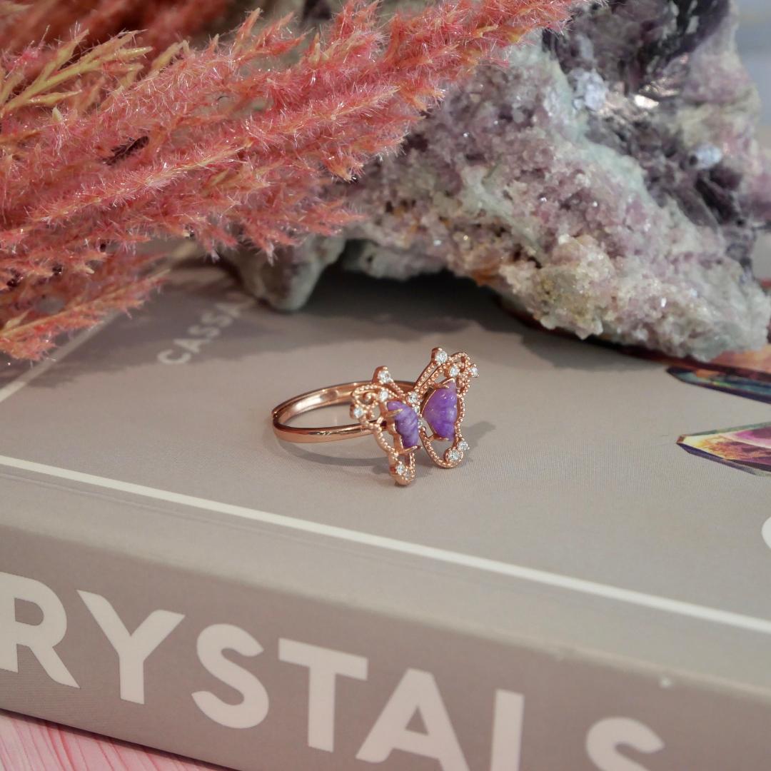 Sugilite Rose Gold Butterfly Adjustable Ring No 110