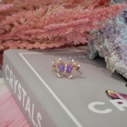 Sugilite Rose Gold Butterfly Adjustable Ring No 110