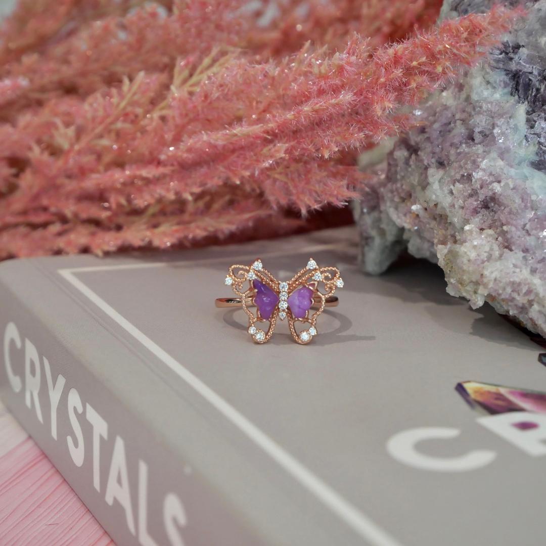 Sugilite Rose Gold Butterfly Adjustable Ring No 111