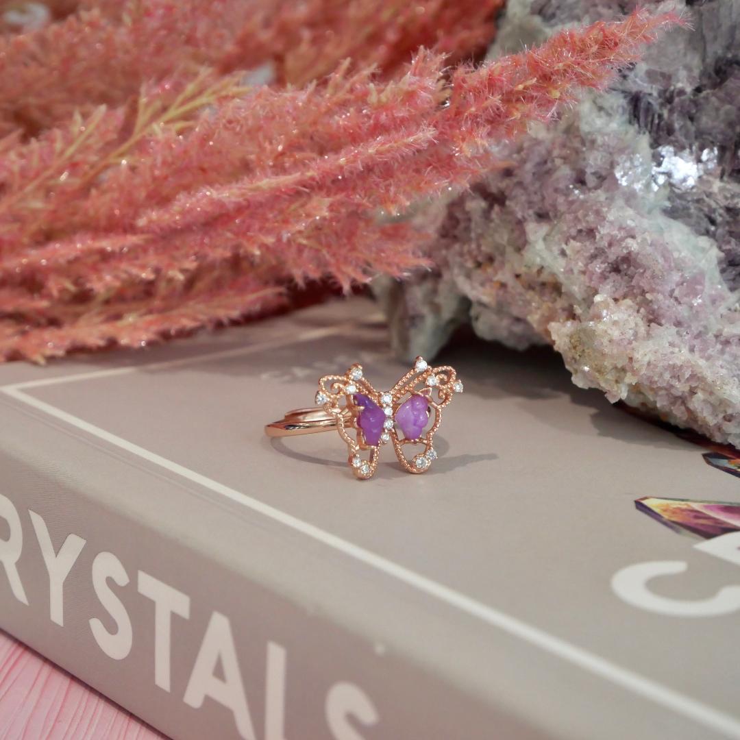 Sugilite Rose Gold Butterfly Adjustable Ring No 111