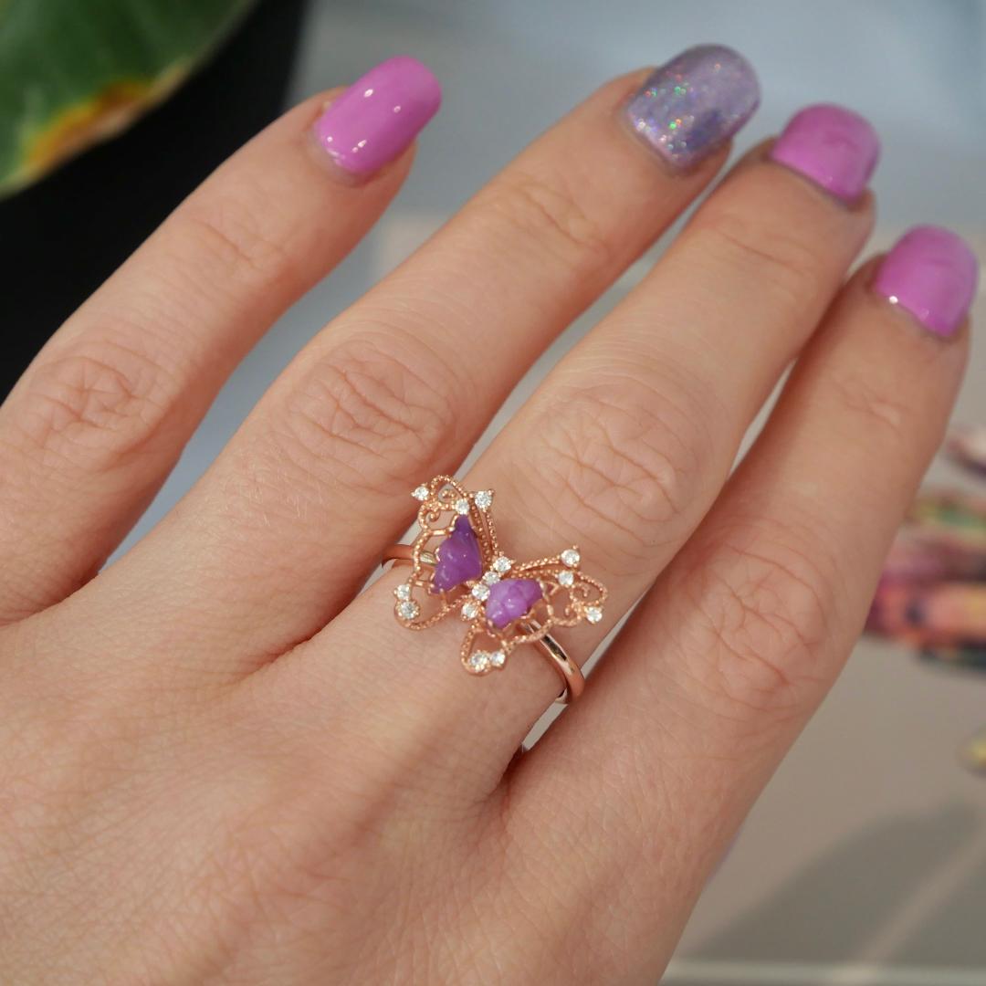 Sugilite Rose Gold Butterfly Adjustable Ring No 111