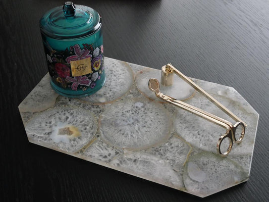 White Agate Rectangle Platter with angled edges