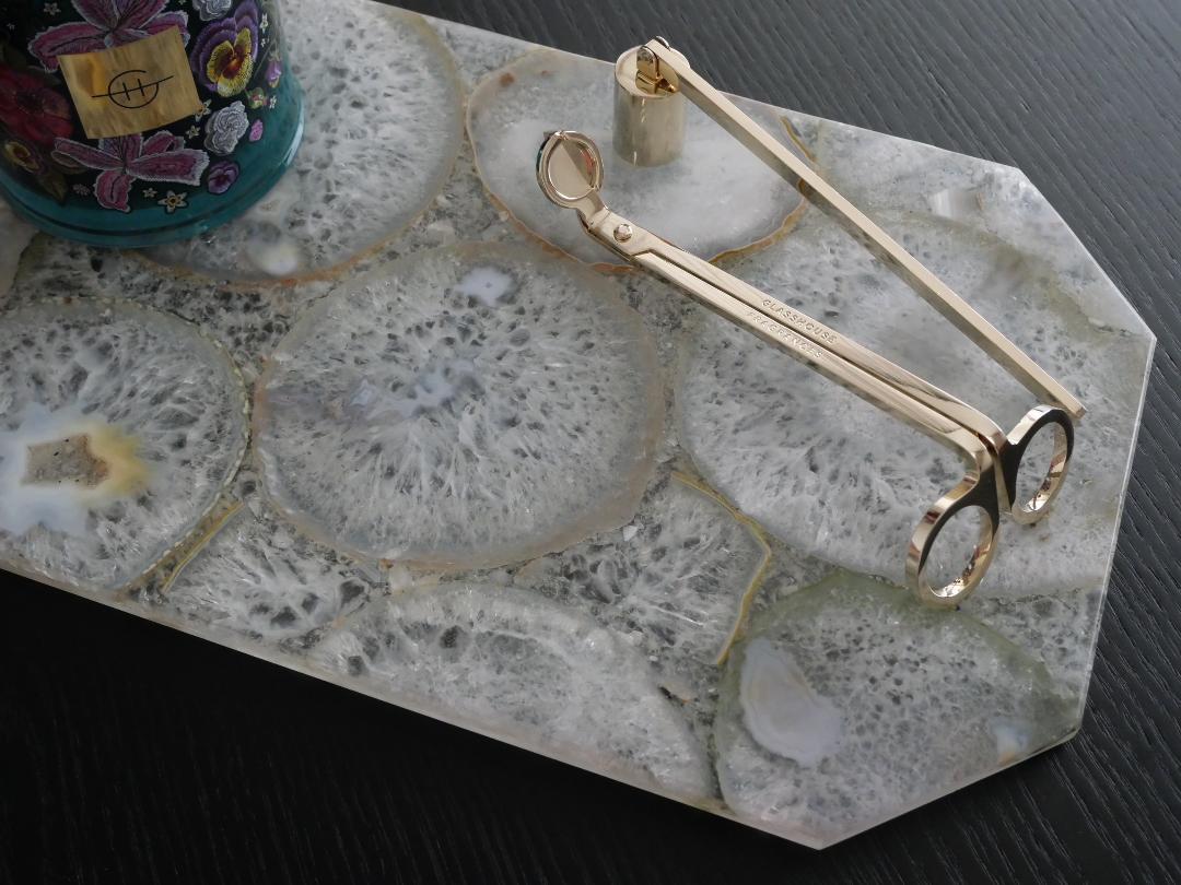 White Agate Rectangle Platter with angled edges