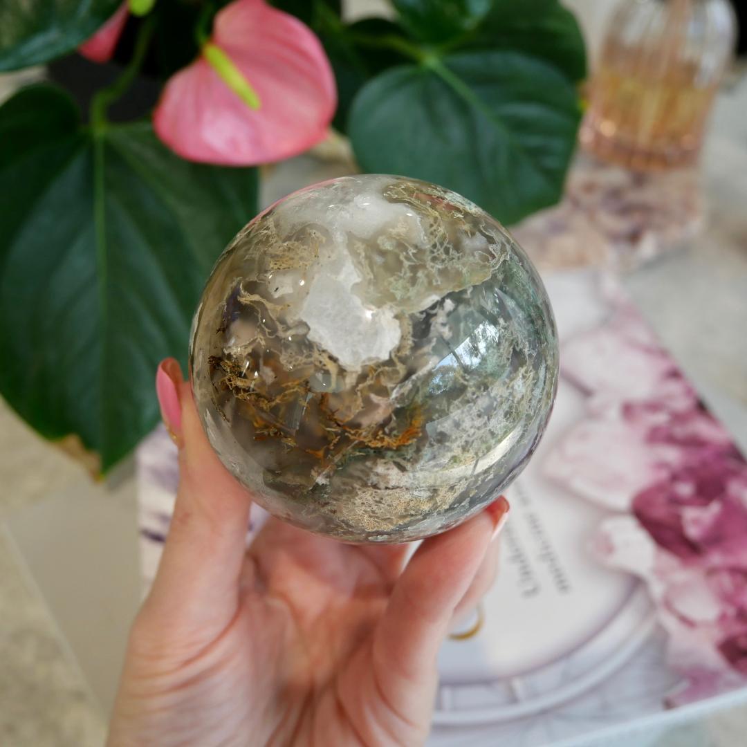 Druzy Moss Agate Sphere No 261