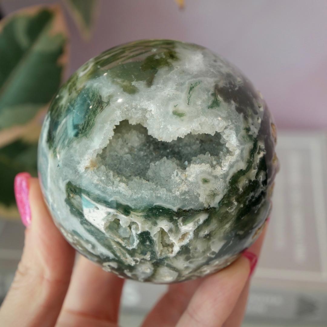 Druzy Moss Agate Sphere No 262