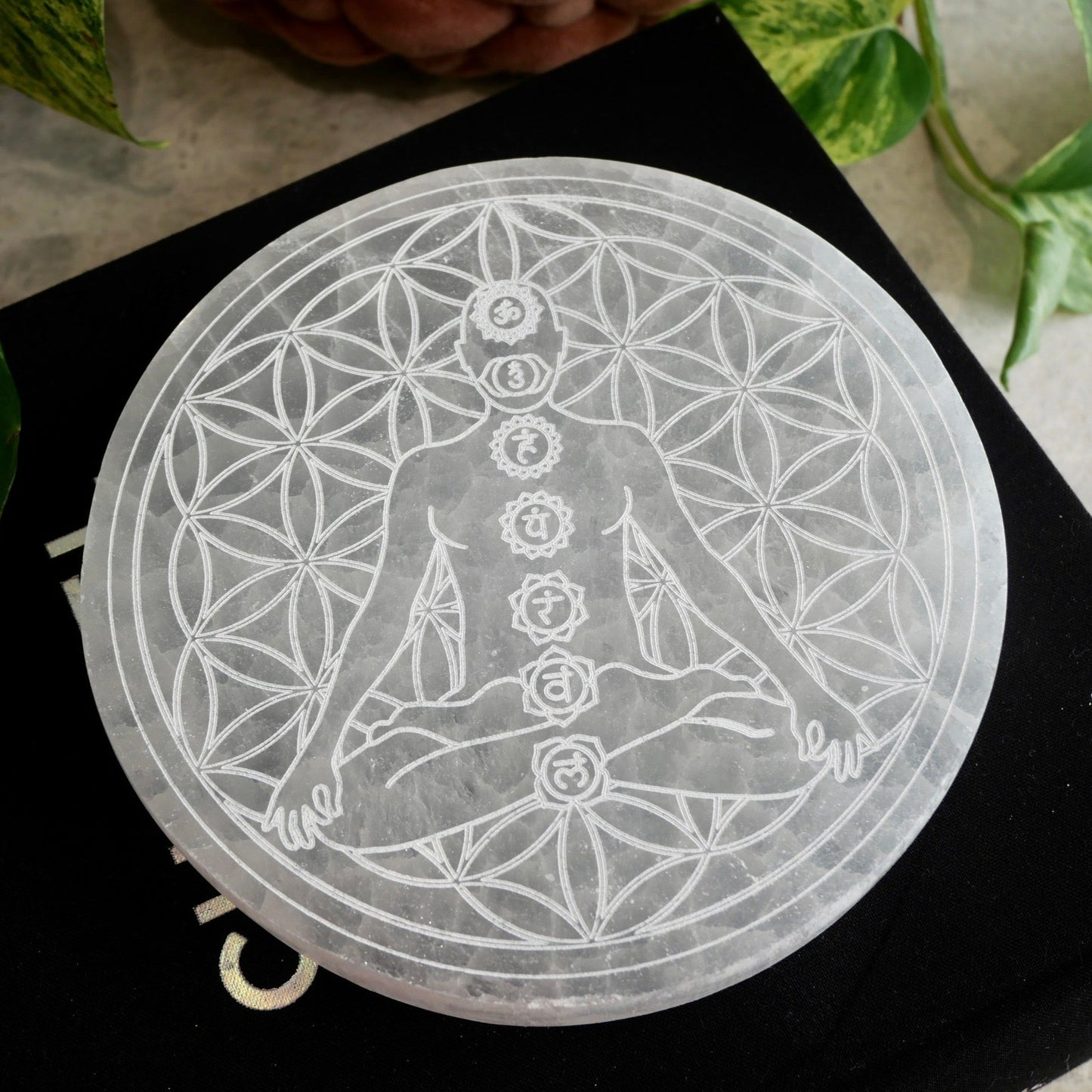 Selenite Engraved 7 Chakras Charging Plate