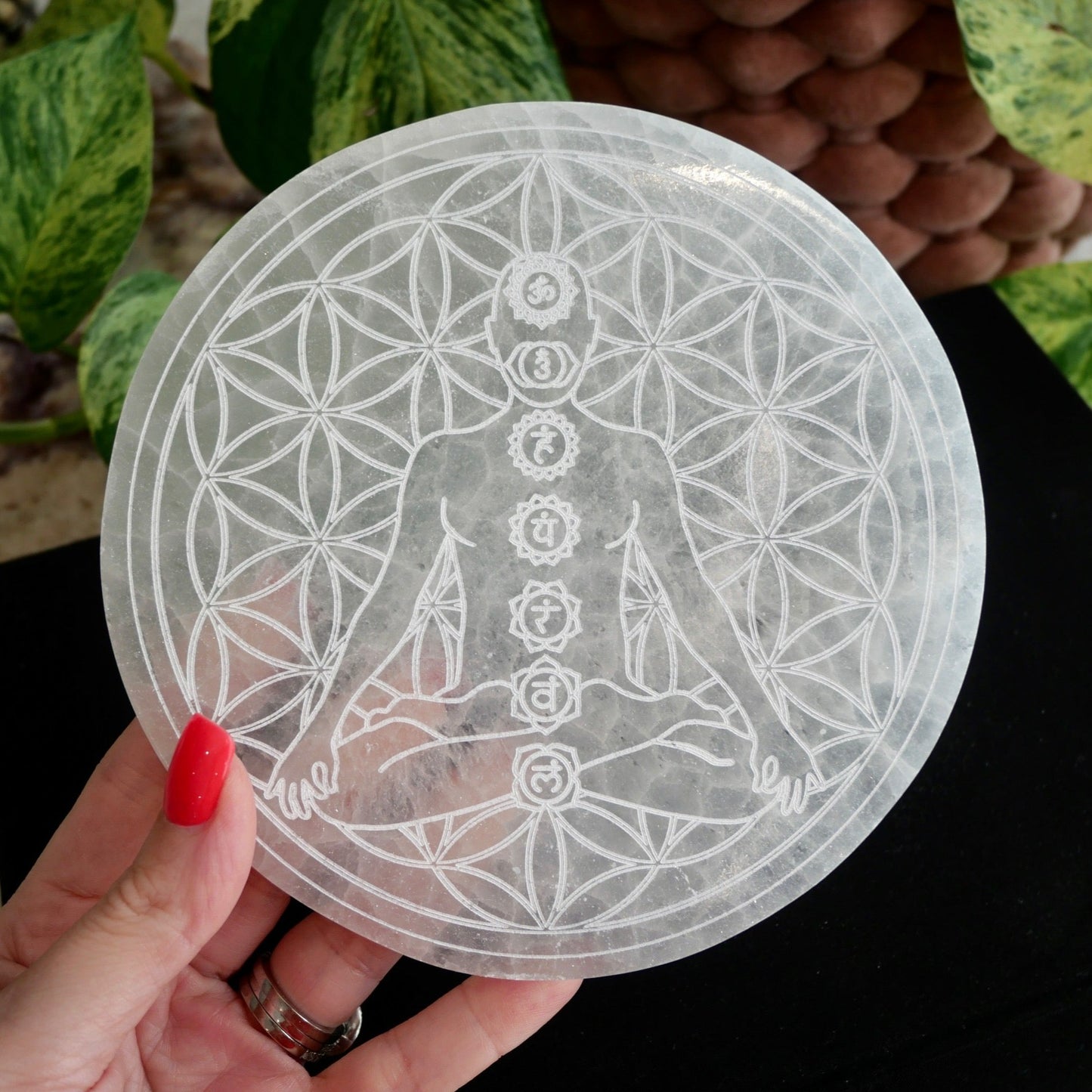 Selenite Engraved 7 Chakras Charging Plate